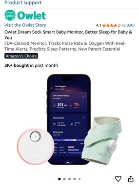 Owlet Dream Sock Smart Baby Monitor Clip & Band - Mint Green